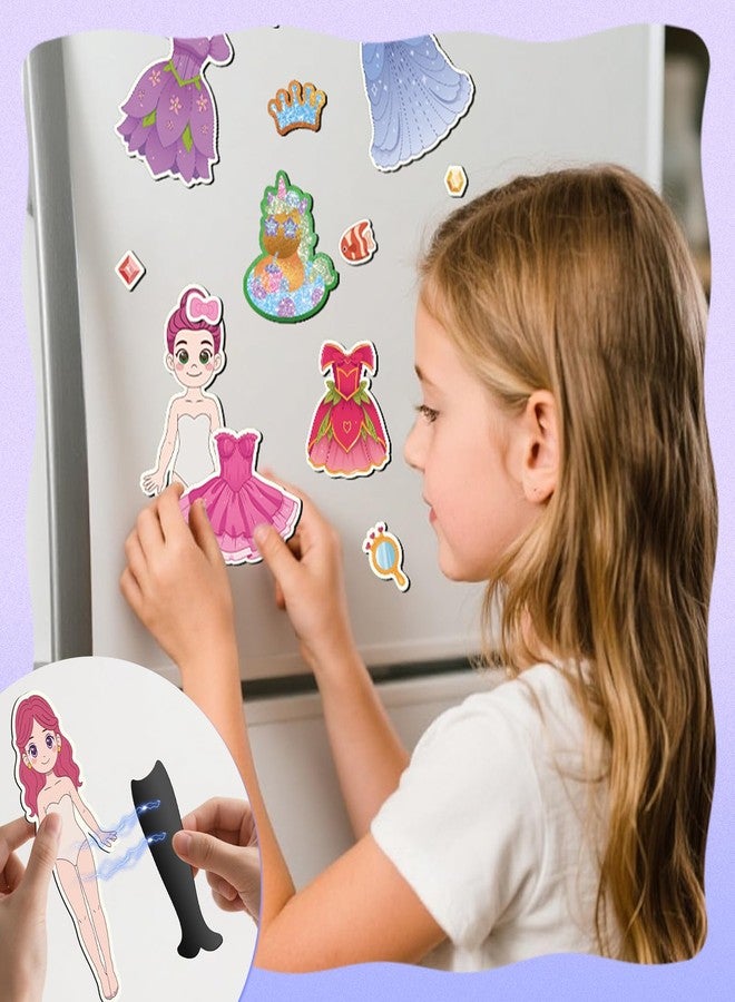 SOOVSY Magnetic Dress Up Dolls Girls Toys, Princess Mermaid Fairy Ballerina Unicorn Foil Art Craft Fun Kits with 4 Dress Up Dolls, 107 Magnets with Glow Edges, Travel Toys Games Gift for Kids 3 4 5 6 7 8 9 - Image 5